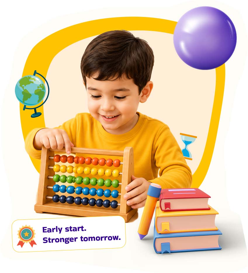 Child sharpening focus and memory with a wooden abacus